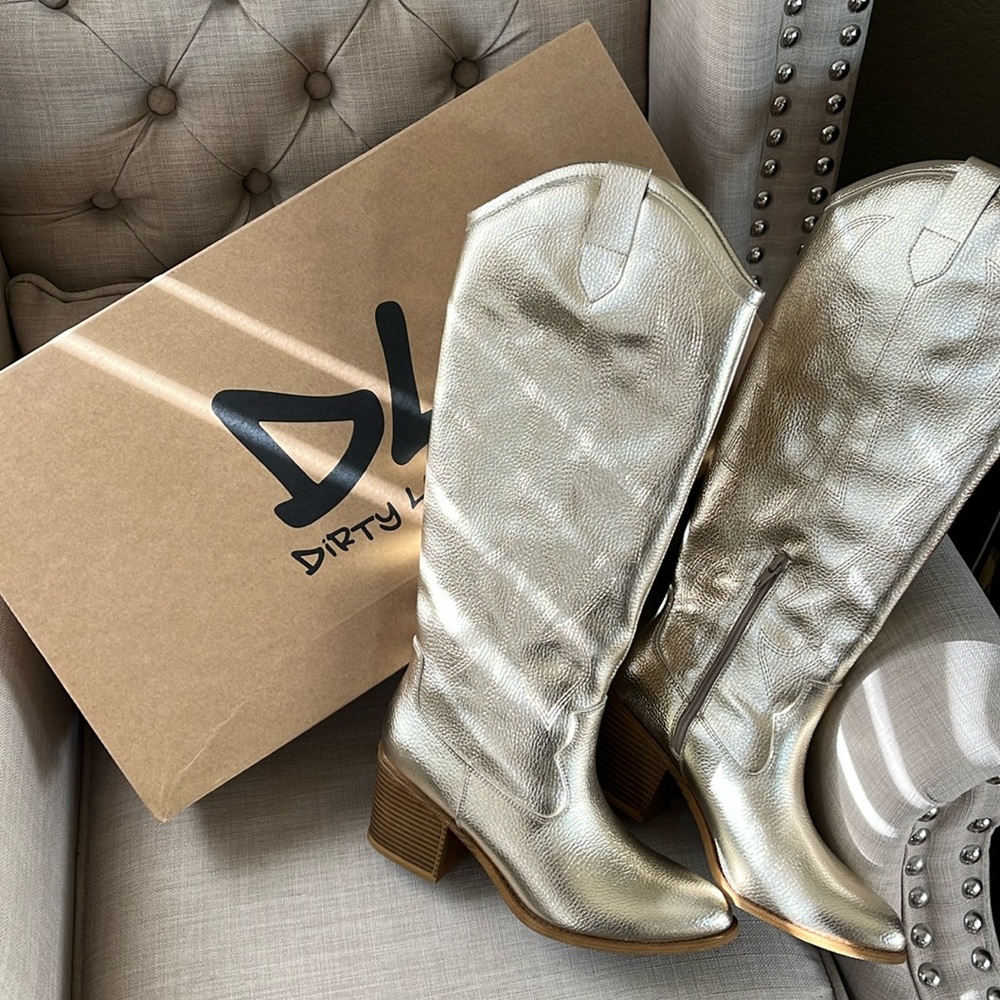 Dirty Laundry Shimmery Silver Mid-Calf Western Heeled Boots
